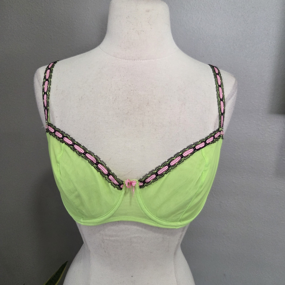 Victoria's Secret Neon Green Bra with Pink Lace